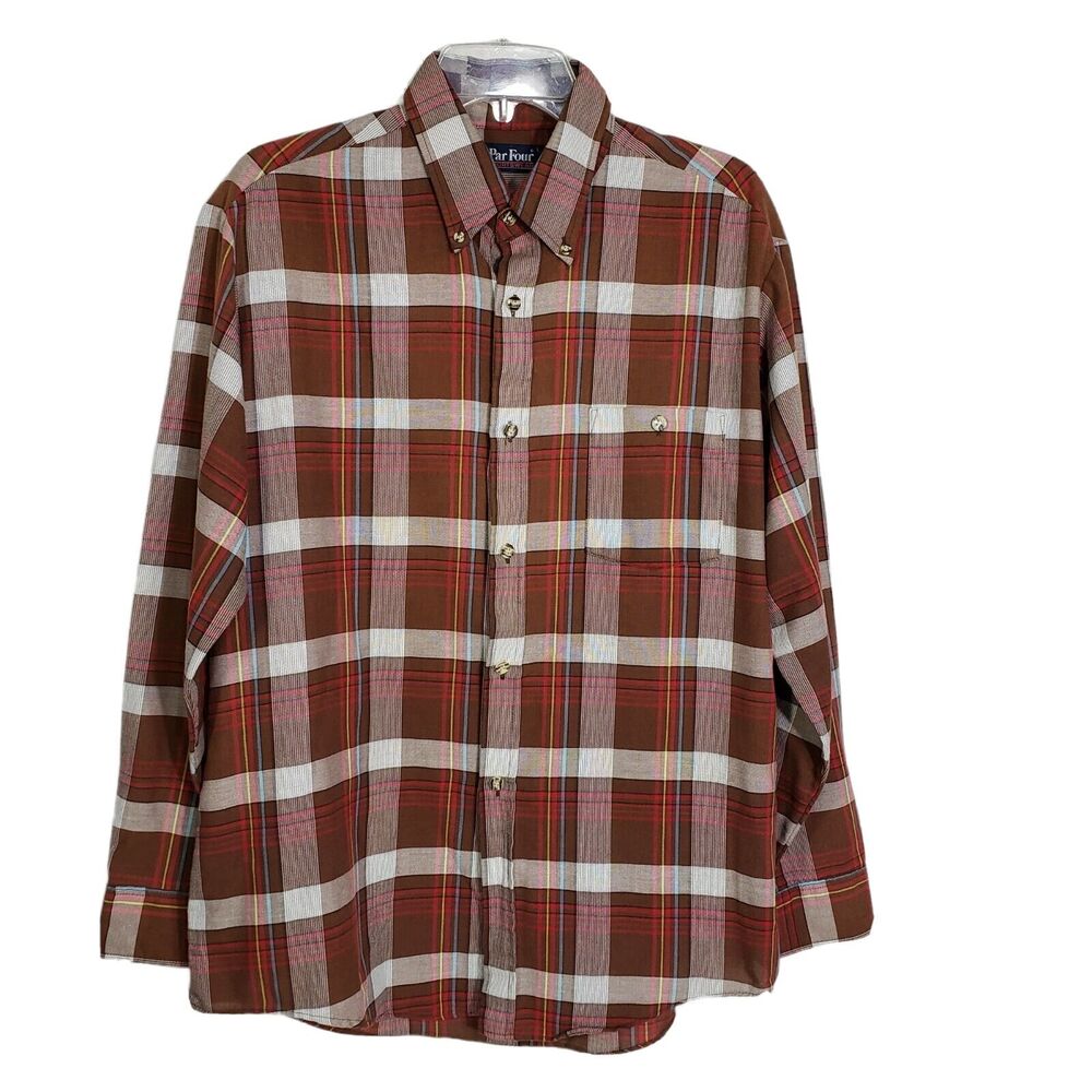 Vintage Par Four Sportswear Mens Shirt Large Plaid Long Sleeve Button Down Golf